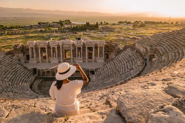 Tourist admiring the beauty of Hierapolis