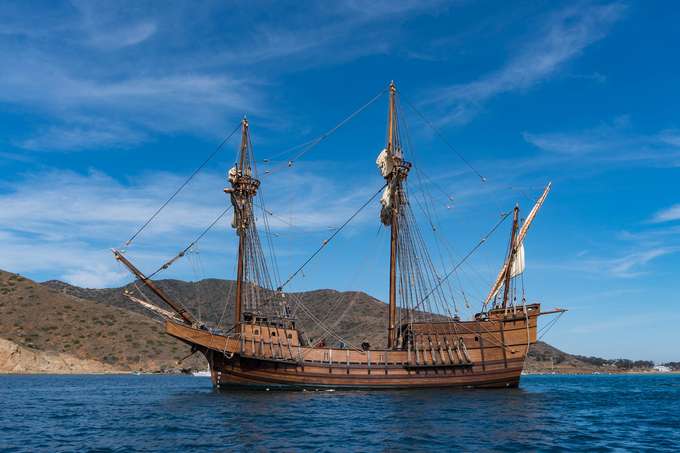 Sail in a 16th-century wooden galleon