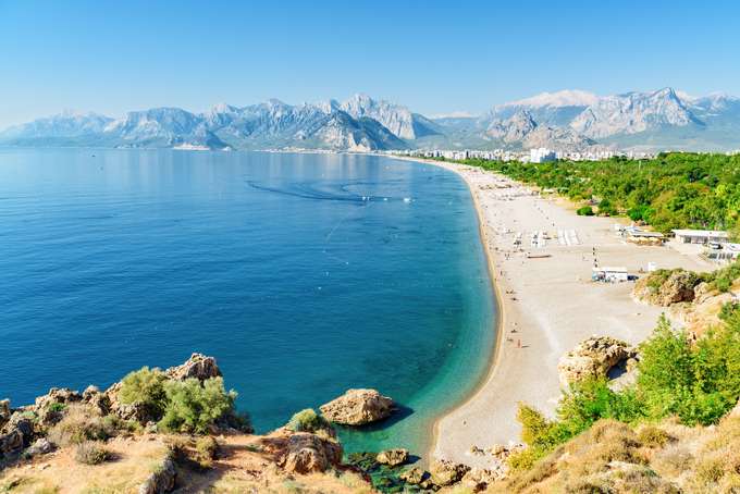Stunning views of Mediterranean Sea from the coastline of Antalya