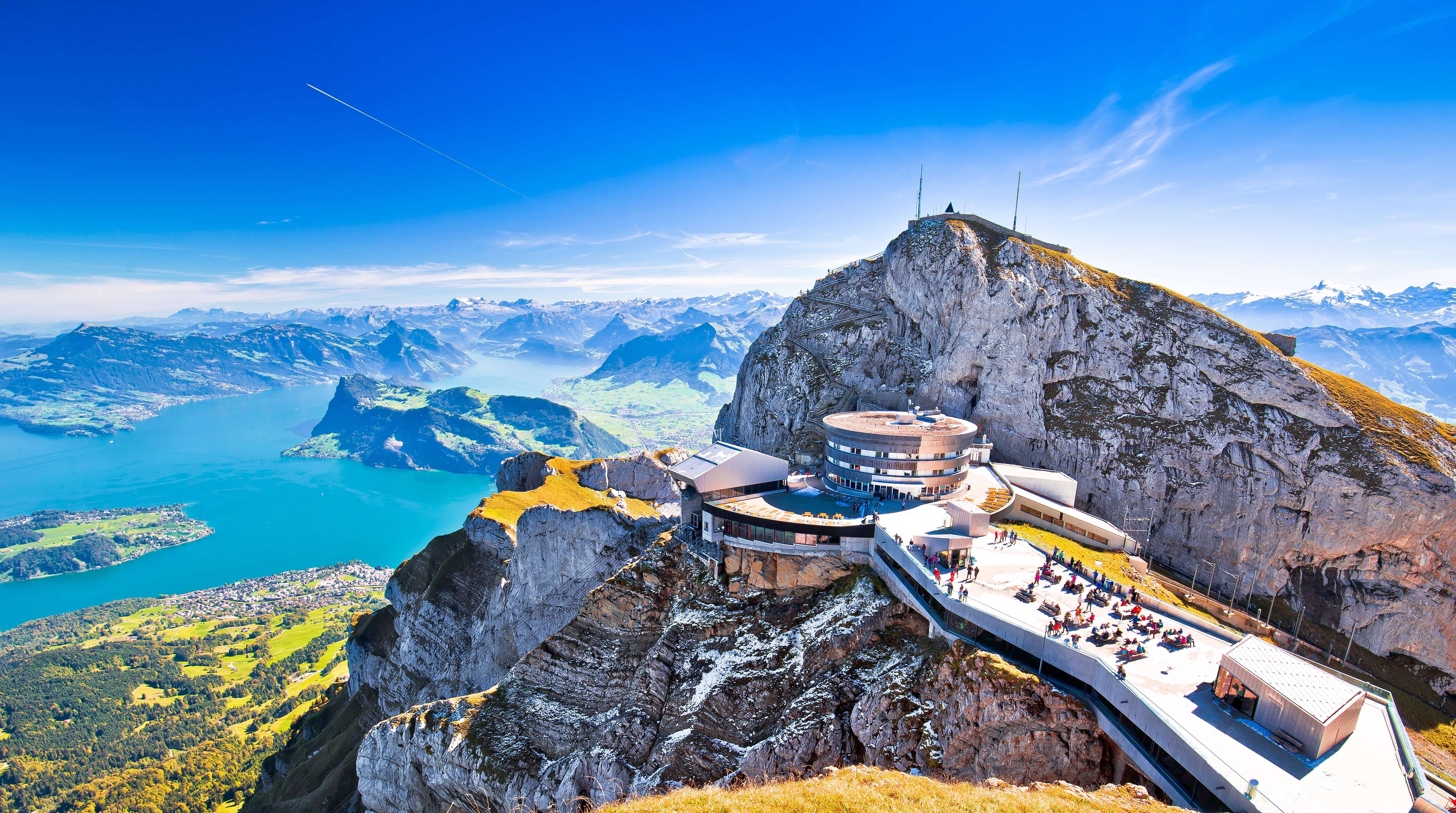 Admire stunning view of Lucerne lakes and Swiss Alps from Mt. Pilatus