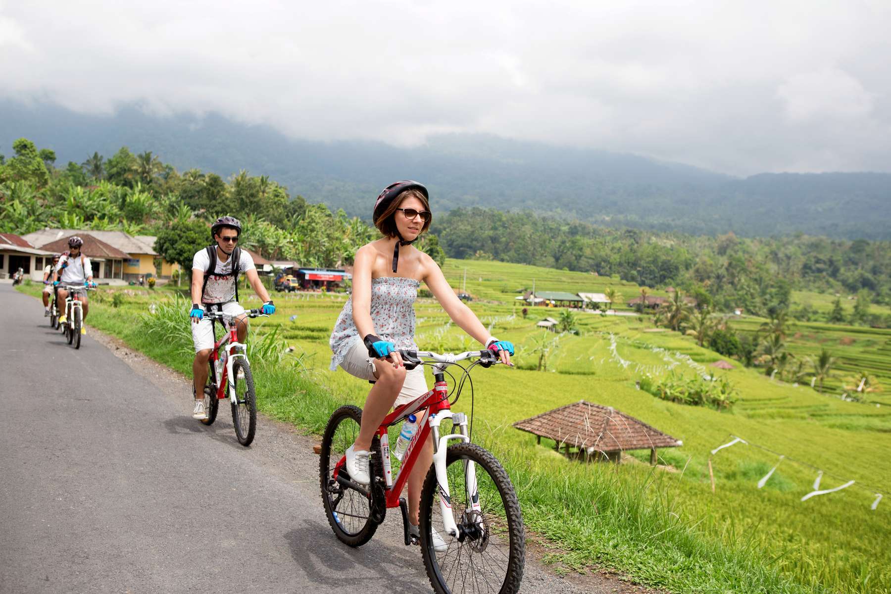 Cycling Through The Rice Paddy At Jatiluwih In Bal Image