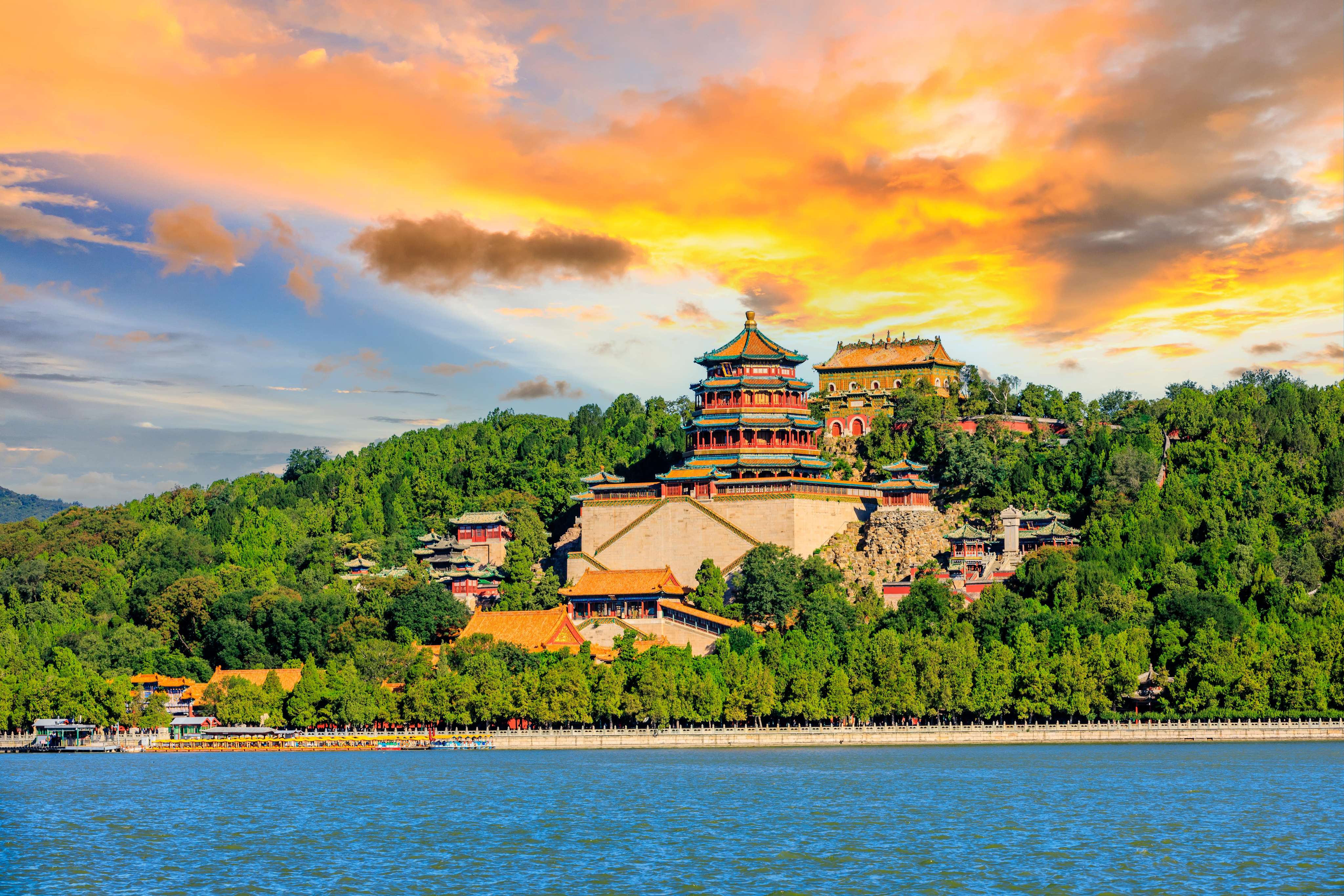 Witness the beautiful sunset over The Imperial Summer Palace in Beijing