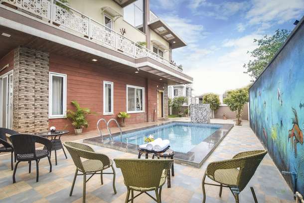 Swimming pool plotted with a seating area