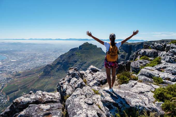 Tourist at Table Mountain in Cape Town