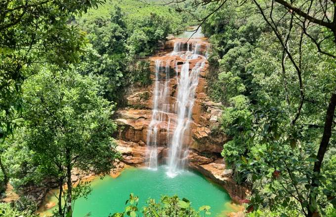 Admire the cascading layers of the Pung Iyer waterfall