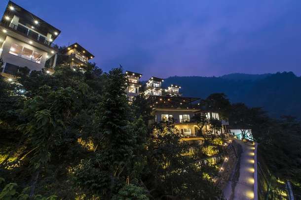 Aerial view of the Veda5 Ayurveda & Yoga Retreat from the top