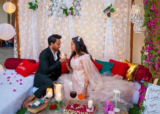 Fairytale Fountain Candlelight Dining On Rooftop Garden In Jaipur Image