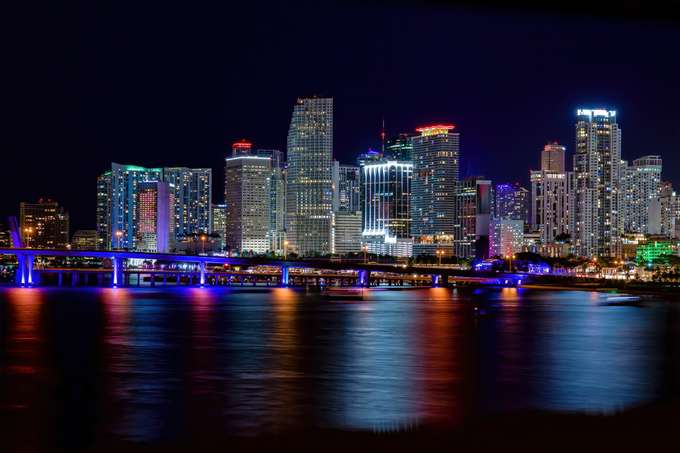 Miami illuminated by the lights of skyscrapers