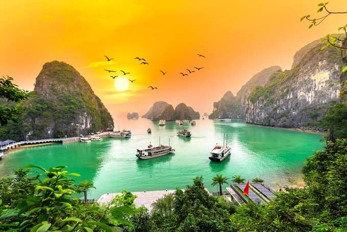 Stunning sunset views at Halong Bay