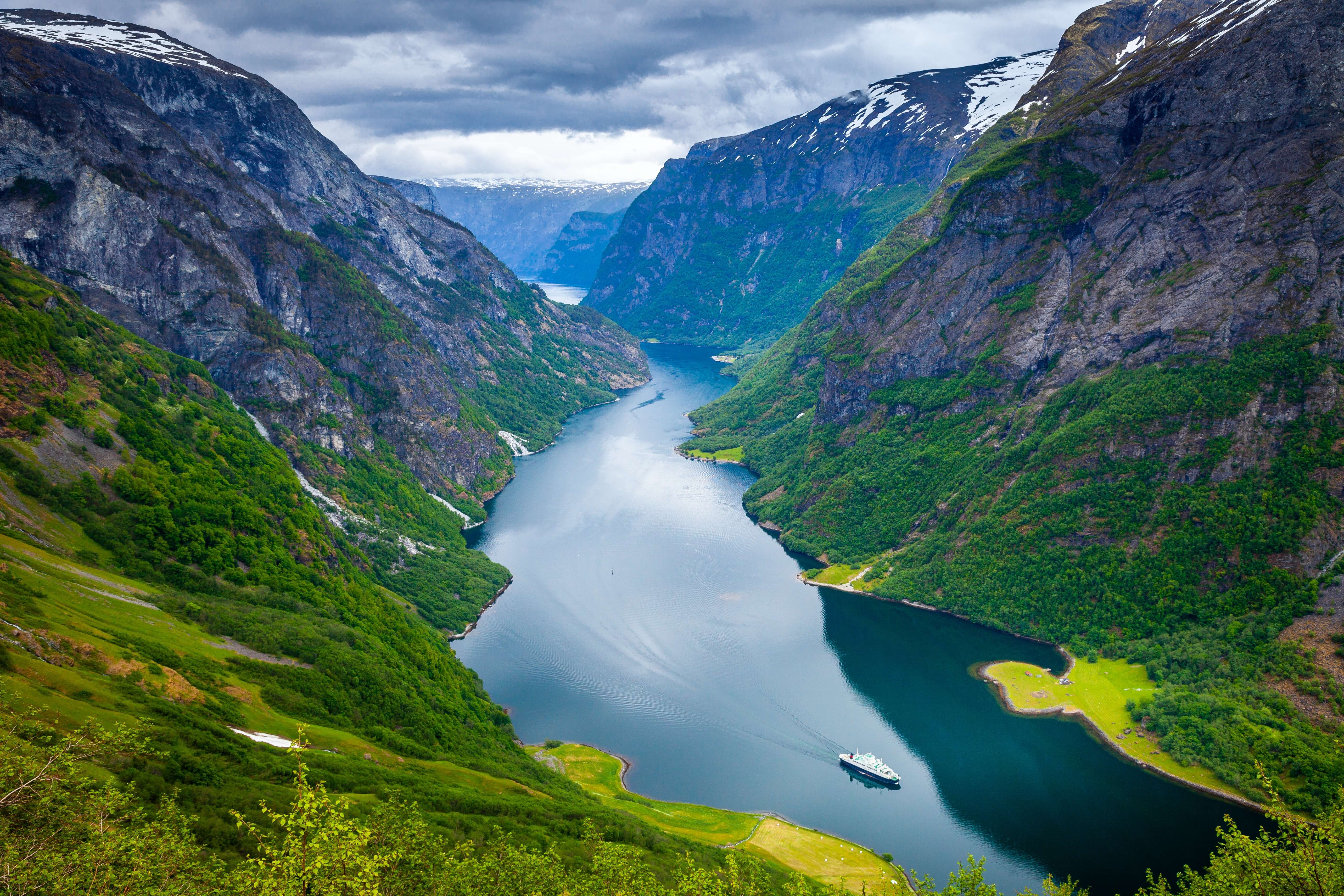 Scenic views of Naeroyfjorden boat cruise