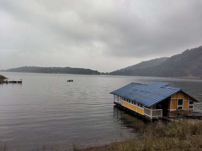 In the stunning blue waters of Umiam Lake sits a boathouse