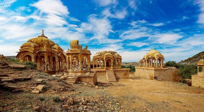 Explore the royal cenotaphs of Bada Bagh, glowing under the desert sun