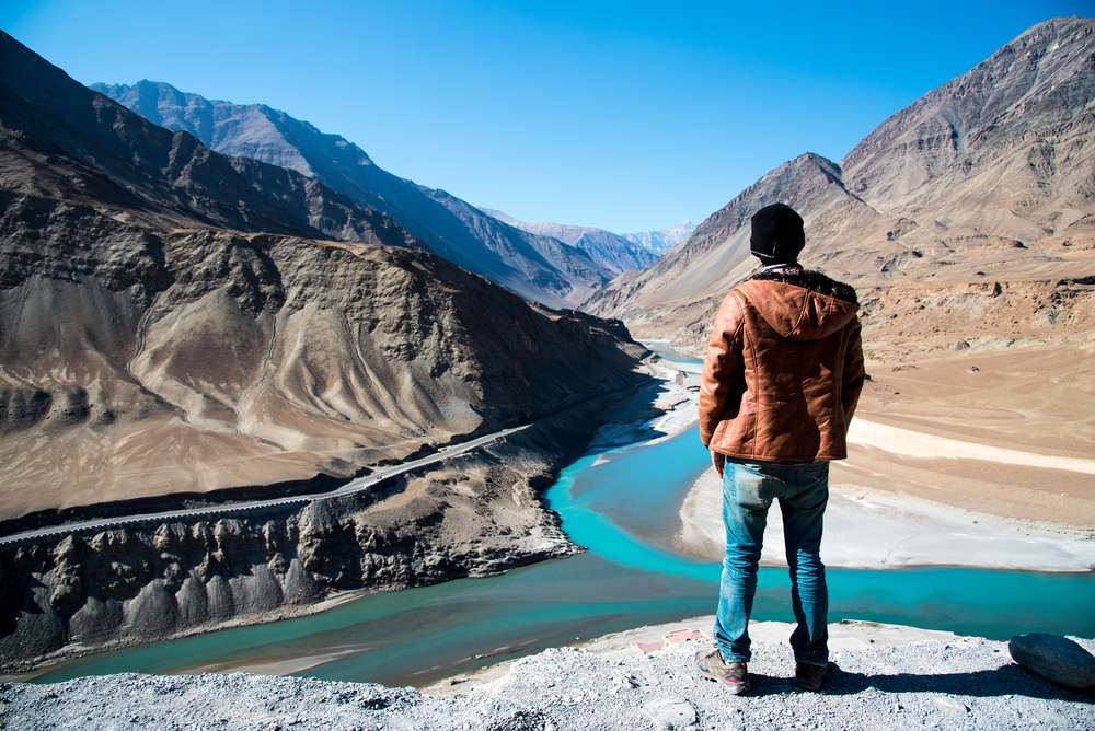 The Confluence – Indus & Zanskar - At times, at the Sangam, the Indus River can be seen as shiny blue while the Zanskar river is dirty green.