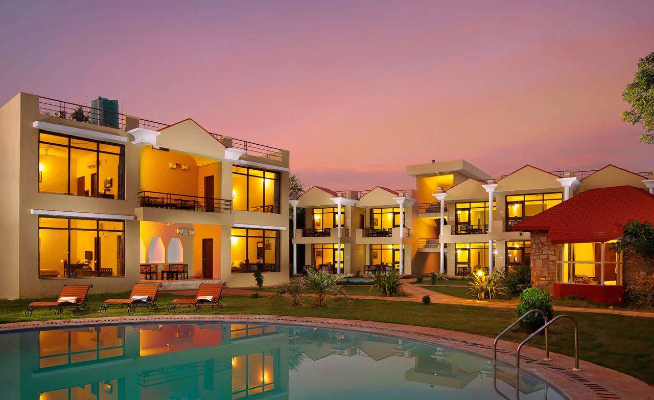 Exterior view of the resort and the pool