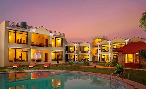 Exterior view of the resort and the pool