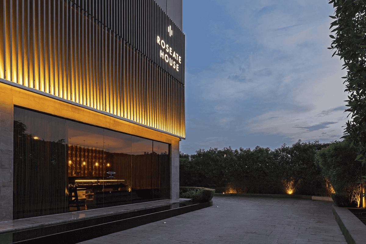 Aerial view of the Roseate House from the front side