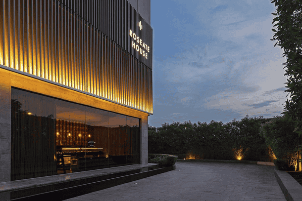 Aerial view of the Roseate House from the front side