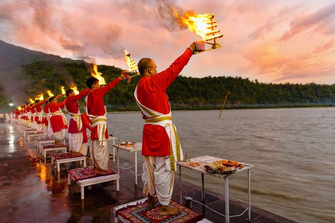 Witness sacred Ganga Aarti at Triveni Ghat