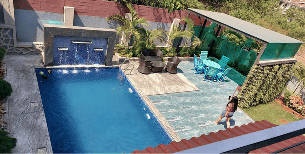 Aerial view of the swimming pool area