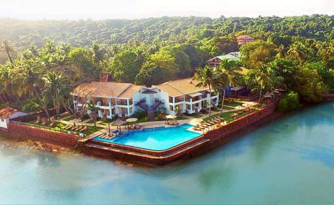 Aerial view of the resort by the backwaters