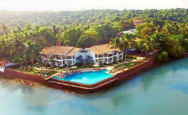 Aerial view of the resort by the backwaters