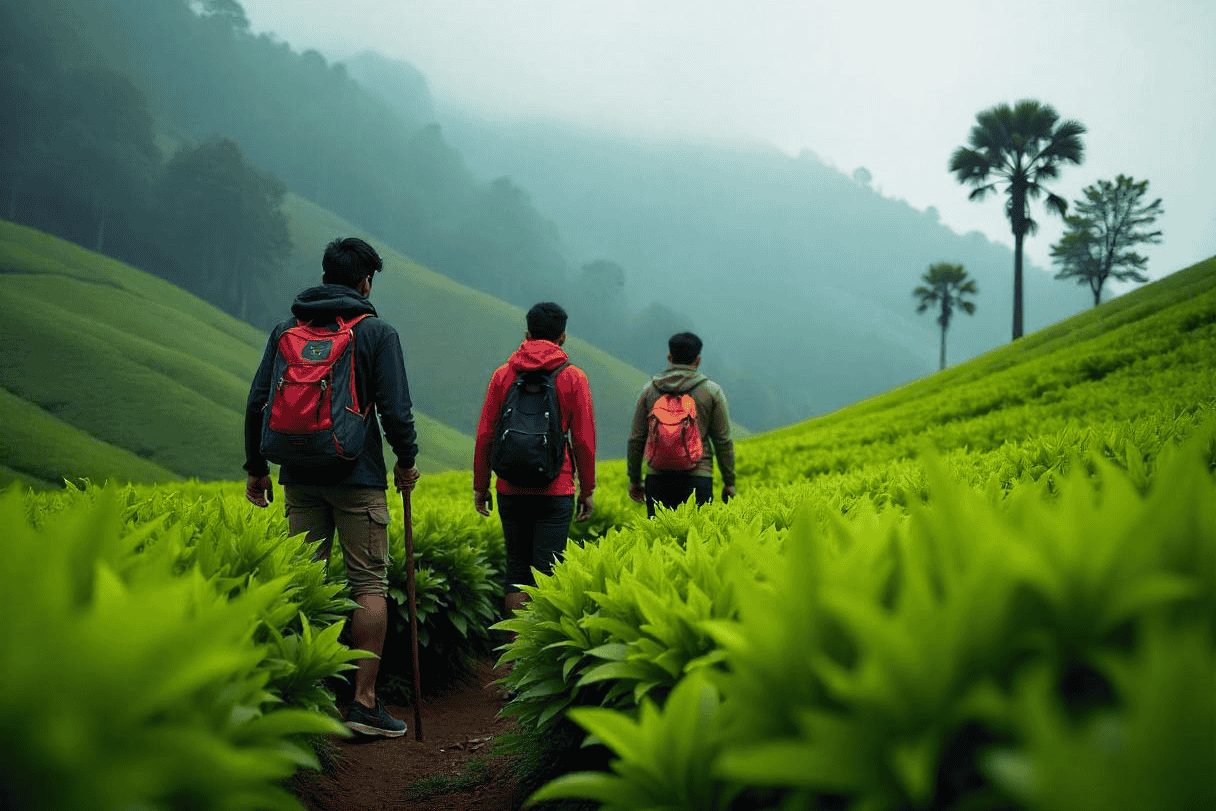 Trek through the lush tea gardens to the stunning Chokramudi Peak