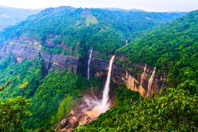 Marvel at the aerial view of NohKaLikai Falls in Meghalaya