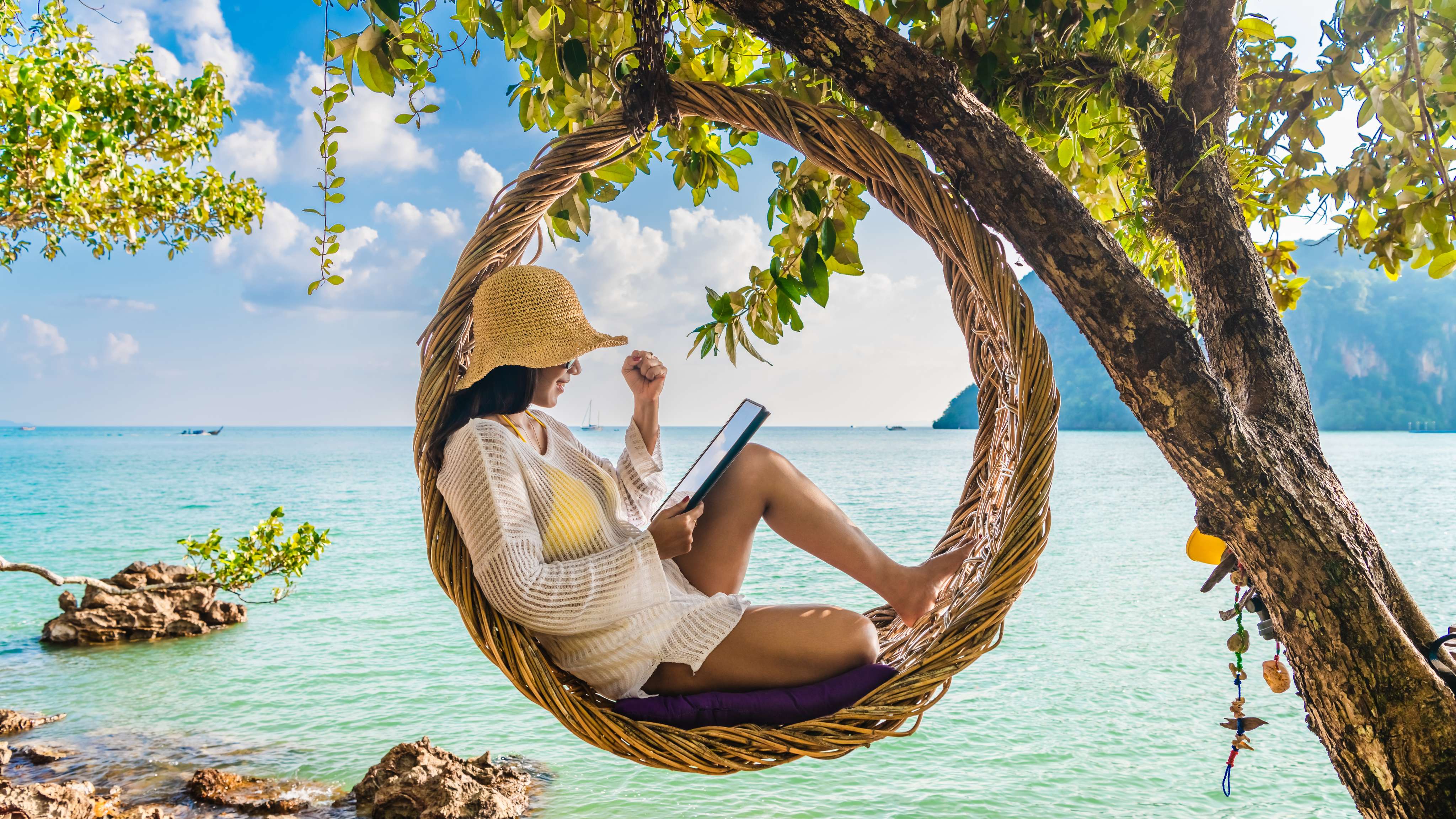 Girl relaxing at the Flic En Flac Beach, Mauritius