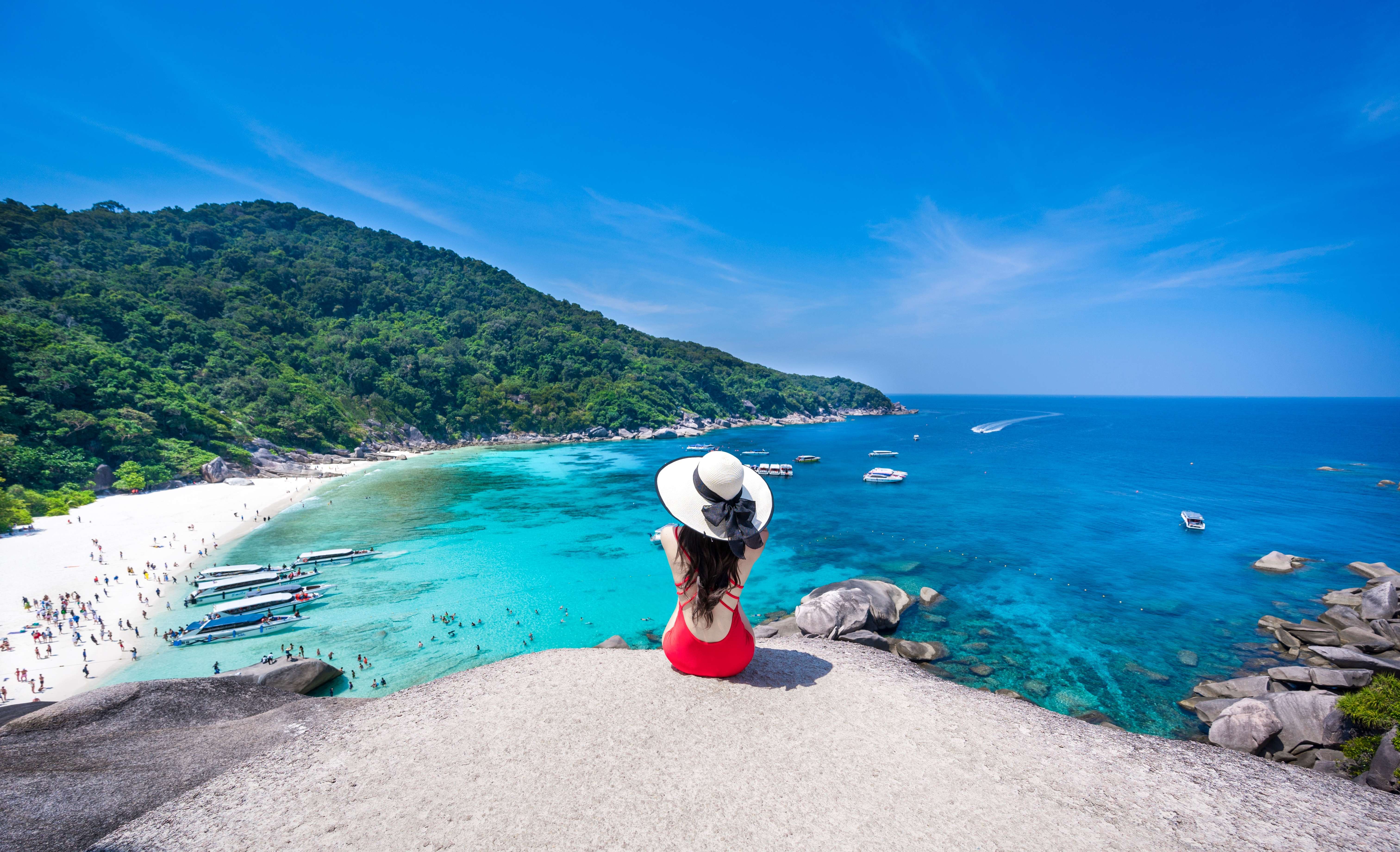 Panoramic view of turquoise water and scenic landscape, Phuket