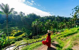 Woman at the beautiful Tegalalang rice terrace in Bali