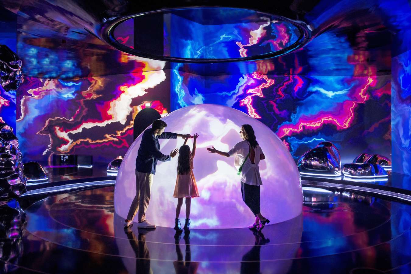 Family exploring inside AYA Universe