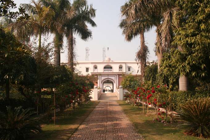 Lush green entrance at the resort