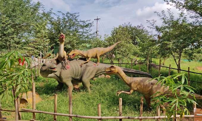 Explore realistic dinosaur replicas at Dino World for a prehistoric adventure