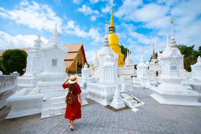 Enjoy the view of the golden stupa at Wat Suan Dok