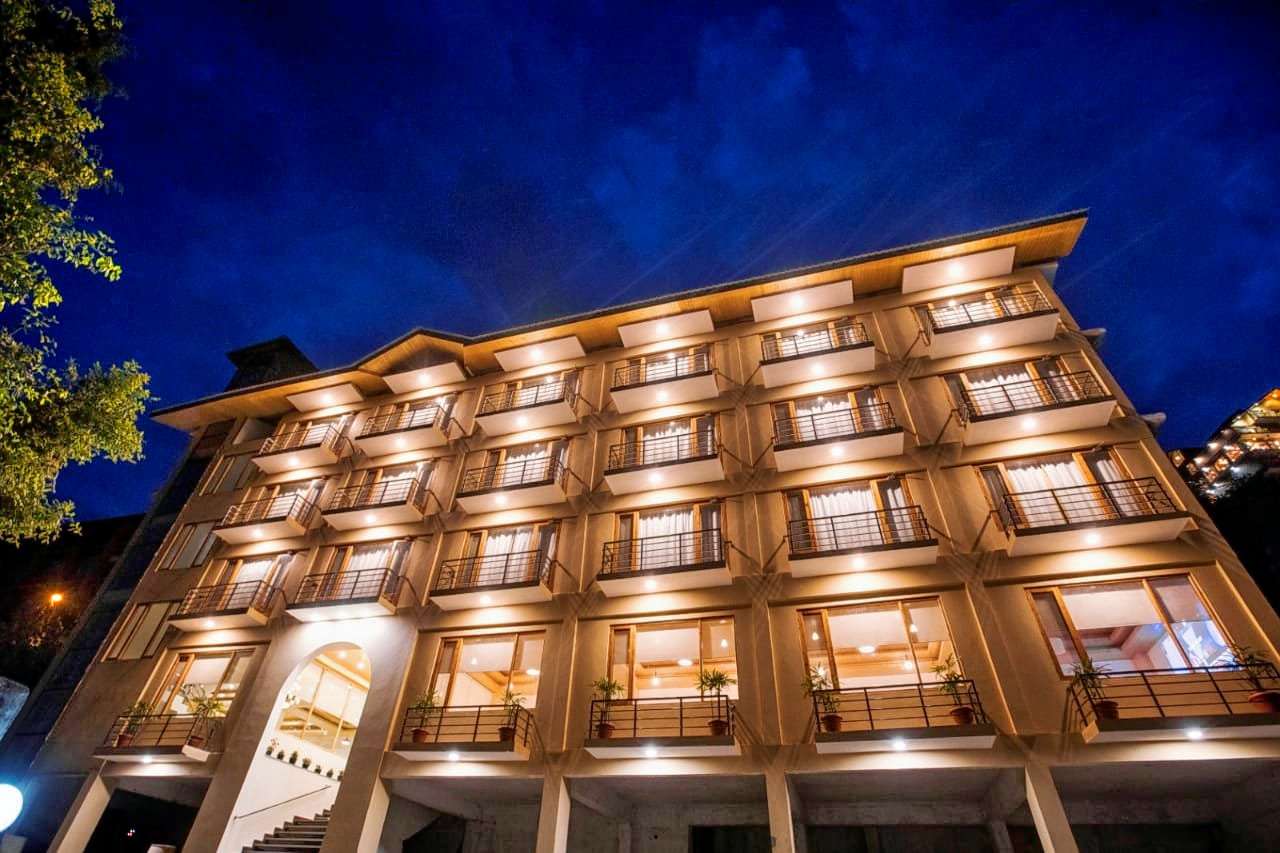 Front view of the property at night