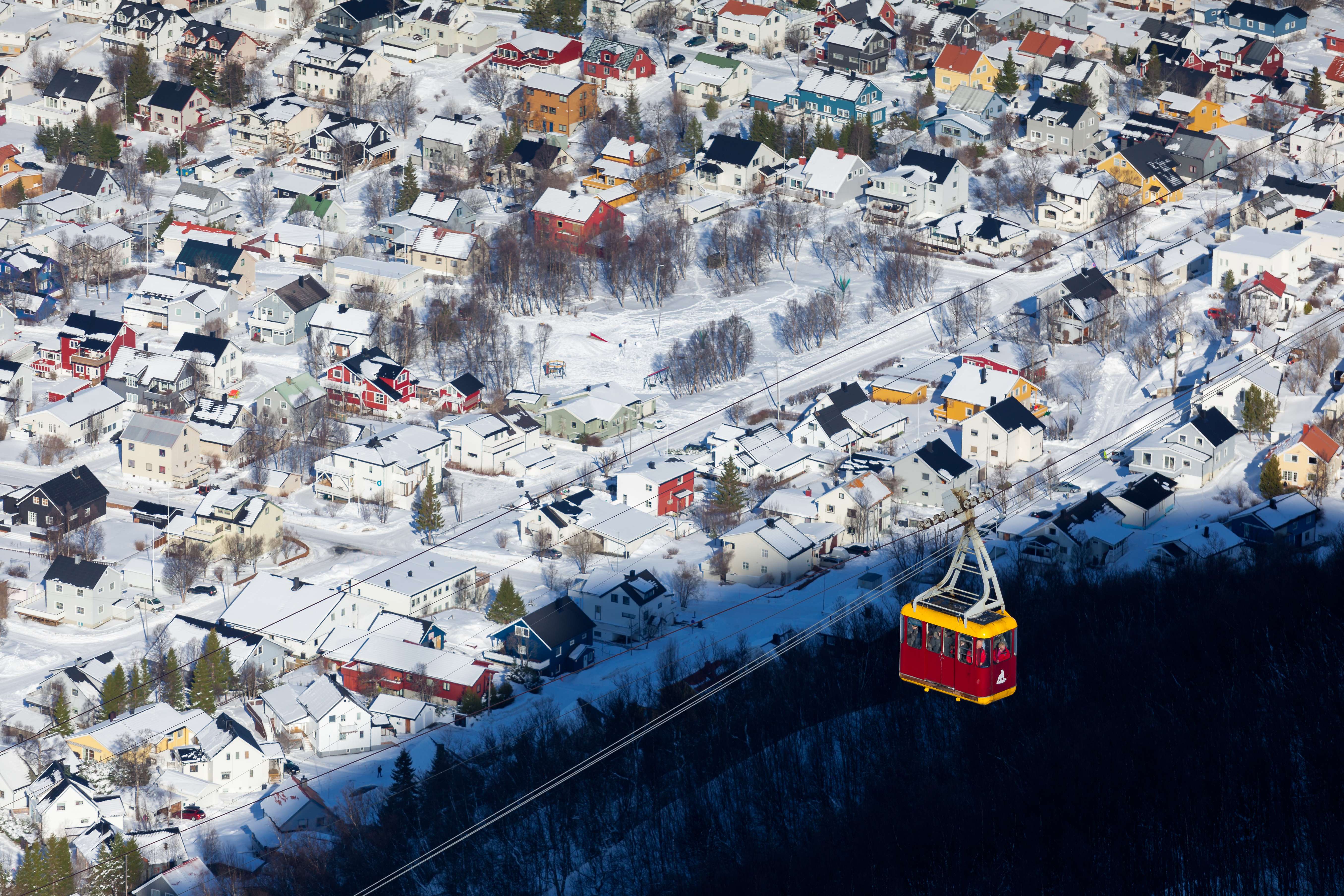 Tromso Cable Car with Northern Lights