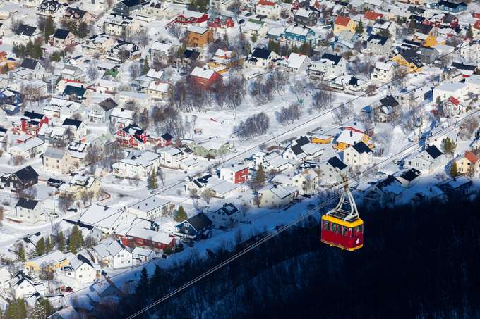Tromso Cable Car with Northern Lights