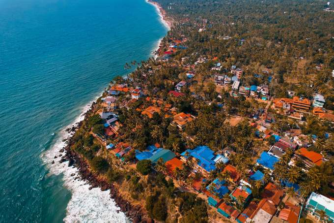 Aerial view of Varkala's coastline