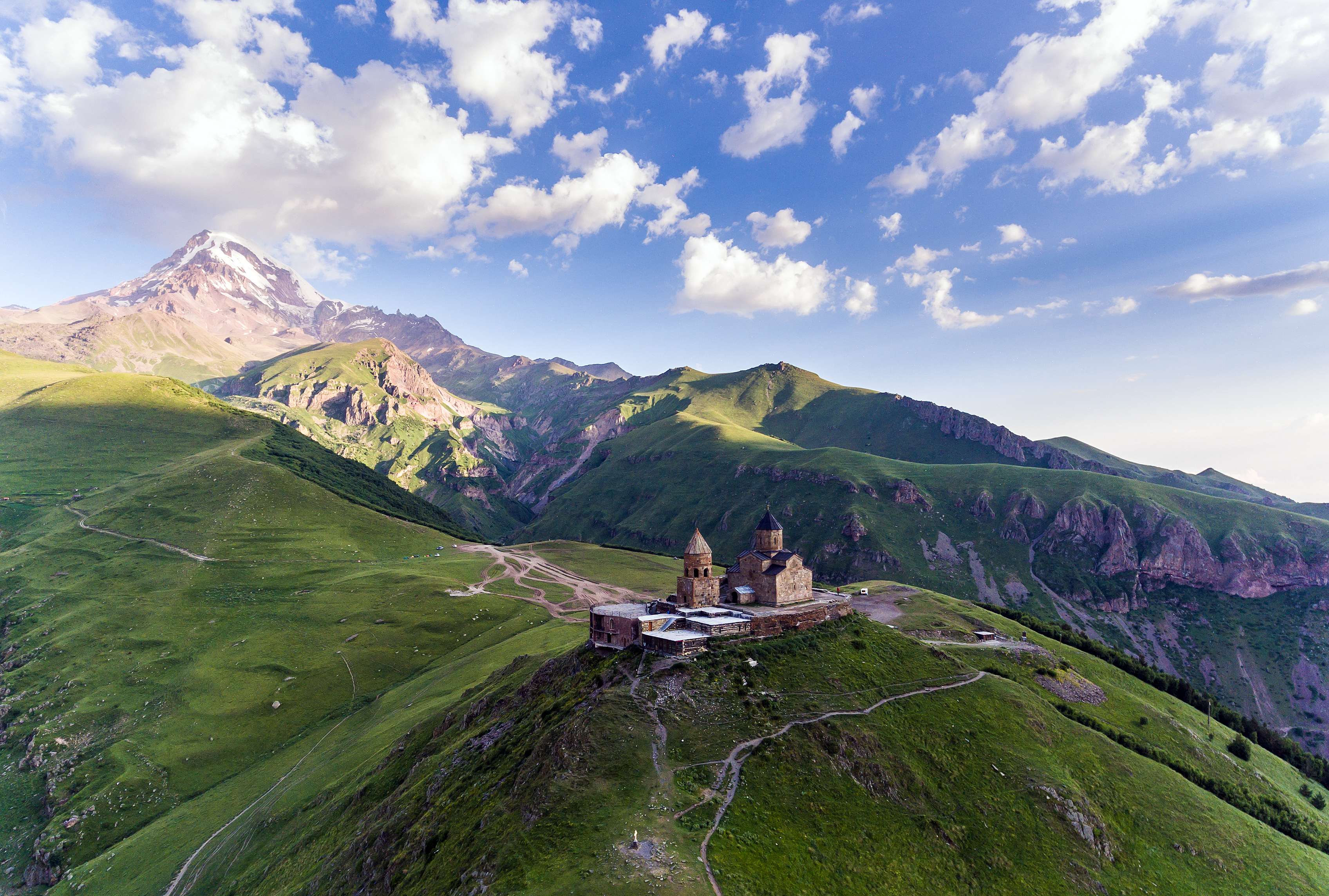 Ascend to Gergety Trinity Church, set 2,170 meters beneath Mount Kazbegi’s peak