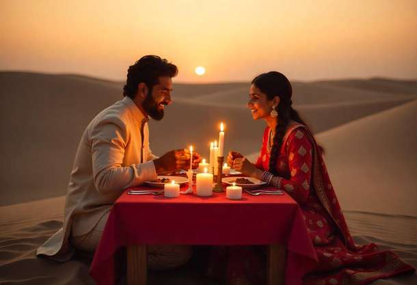 Enjoy a beautiful dinner set-up amidst the golden sands of Khuri