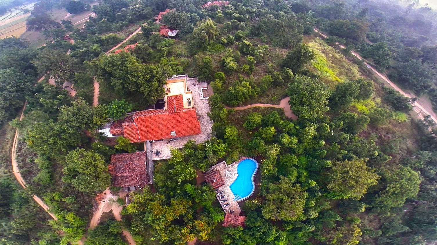 A mesmerizing aerial view of Kanha Earth Lodge, Kanha 
