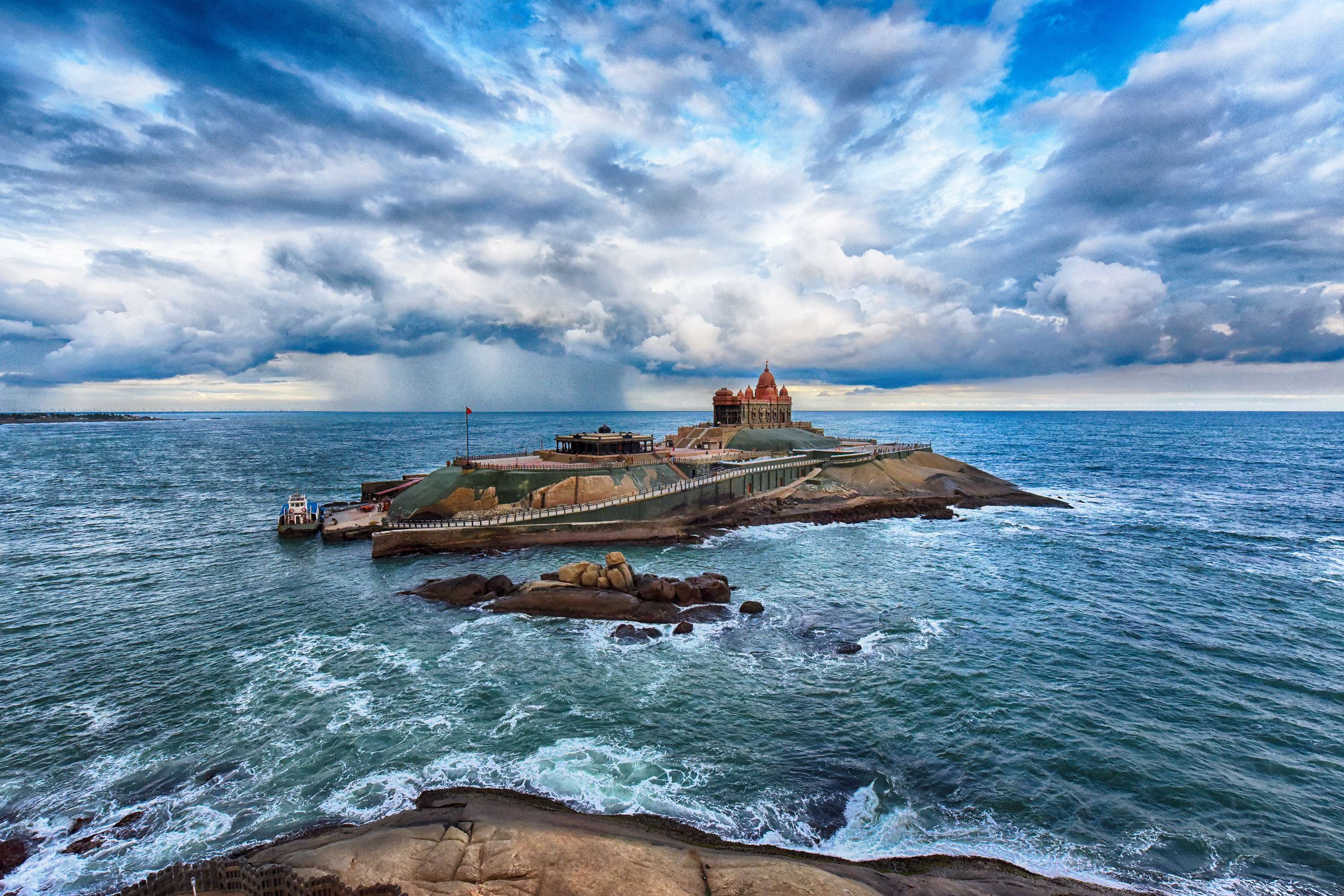 Breathtaking view of Vivekananda Rock Memorial in the Indian Ocean