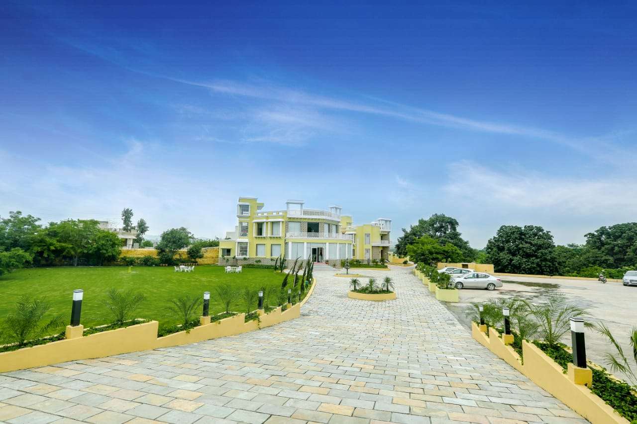 Distant exterior view of the resort