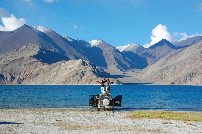 Marvel at the stunning beauty of the Pangong Tso, a high-altitude lake